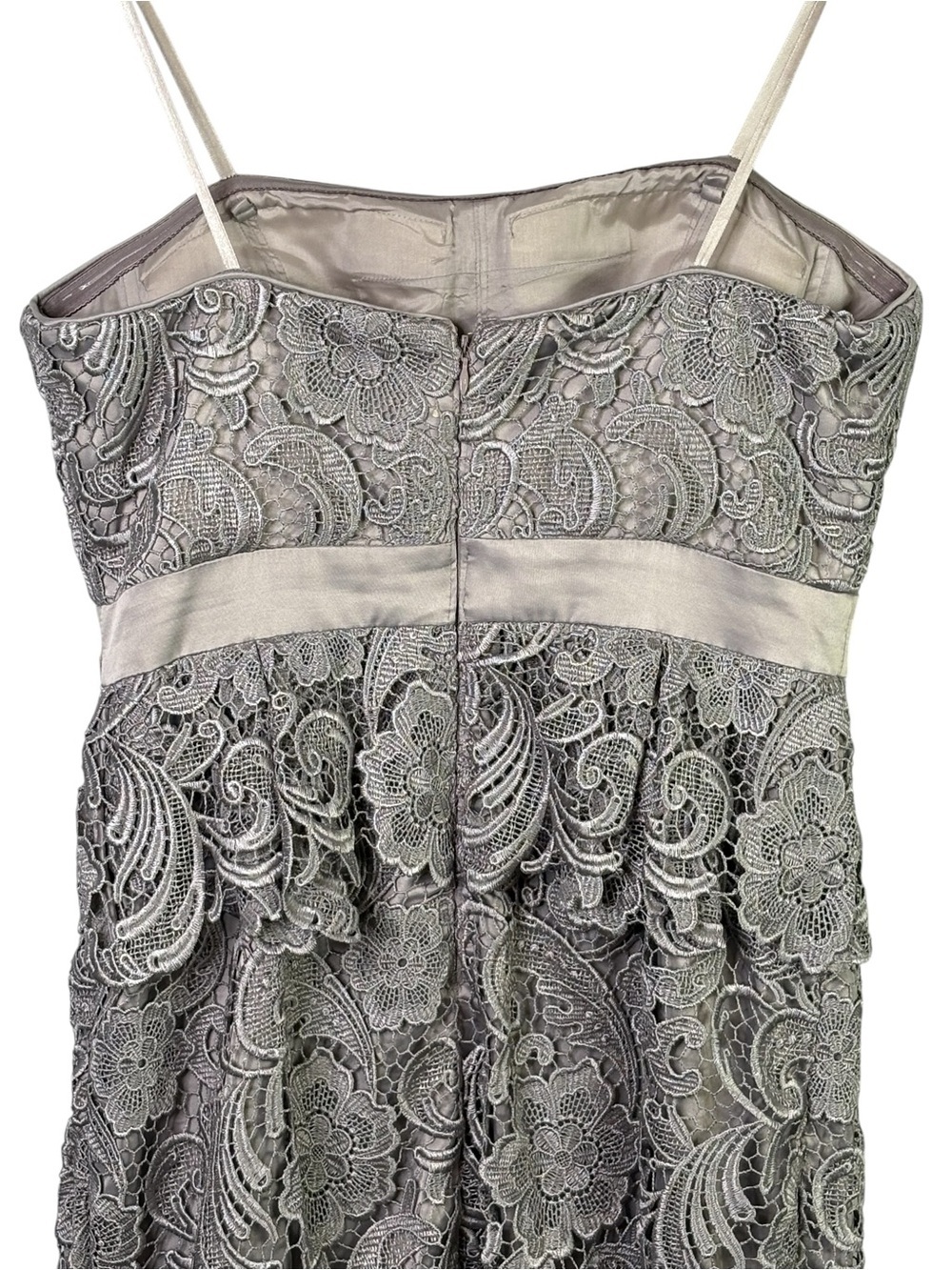 Adrianna Papell Silver Grey Lace Strapless Peplum Cocktail Dress Size 8 - Picture 6 of 12